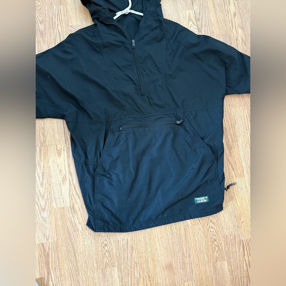 Vintage 90s L.L. Bean Black Pullover windbreaker adjustable straps